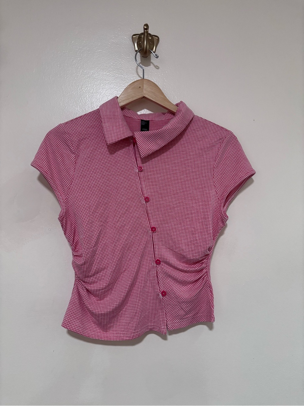 CottageCore Shabbychic Gingham Cap Sleeve Top Asymmetric Buttons NWT by Cider
